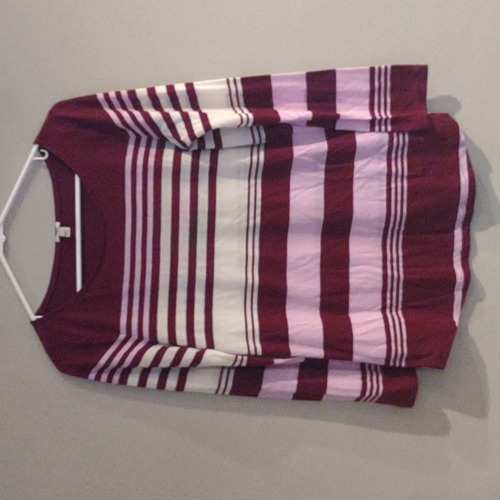 J Crew women's medium maroon pink white stripe long sleeve T-shirt